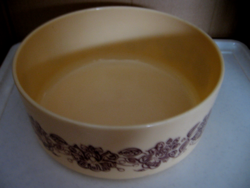 Retro beige plastic bowl with brown flowers