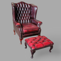 Chesterfield wingback armchair with footrest