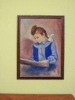 Student girl in blue dress painting 1949