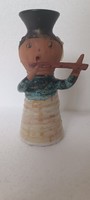 Little pink Ilona flute-playing musician ceramic figure with candle holder