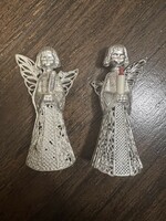 Két ezüst csipkézett angyal karácsonyfadísz sérült