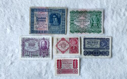 Austrian Crown Series (1922) – 1, 2, 10, 20, 100, 1000 (ef-f) | 6 banknotes
