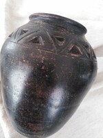 Black earthenware vase - waxed, with antique character