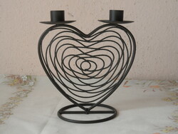 Metal heart-shaped two-pronged candle holder