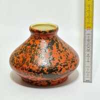 Tófej, black, orange glaze, small cone ceramic vase (2808)