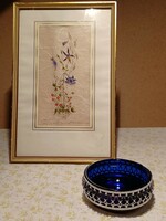 Royal blue glass offering in a silver-plated holder