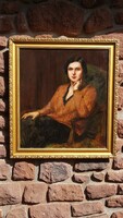 Glatter Ármin: Nívósan restaurált Portré, olaj, vászon, fára kasírozott, falc 71,5x82 cm, festmény