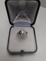 Nice condition hallmarked silver 925 silver ring with real pearls and many tiny zirconia stones