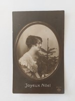 Old Christmas card photo postcard lady