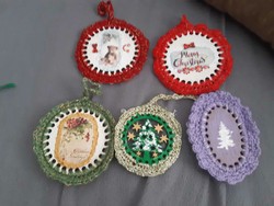 Crocheted Christmas tree decoration set of 5 pieces