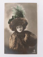 Old postcard postcard lady wearing fur