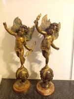Old pair of 43cm tall bronze angels