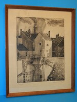 Sopron, Lajos the Condor (1926-2006) etching in excellent condition, external size 52 x 42 cm, framed
