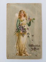 Old postcard postcard with angel violets