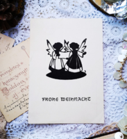 Vintage Christmas card, silhouette: angels