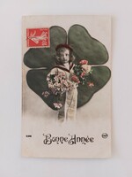 Old New Year's postcard with photo postcard little boy clover