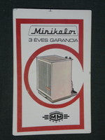 Kártyanaptár,Mechanikai művek,Minikalor kályha,kazán, 1974 ,  (1)