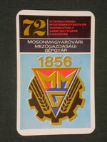 Kártyanaptár, MMG Mosonmagyaróvár mezőgazdasági gépgyár, 1972 ,  (1)