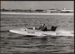 Larger size, photo art work by István Szendrő. Speedboat race, 1930s.