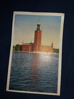 Antique colorful retouched Swedish postcard Stockholm with the cathedral in the pictures