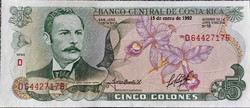 Costa Rica 5 colones, 1992, UNC bankjegy