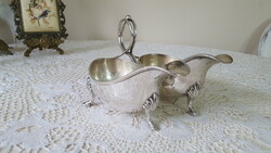 A rare double silver-plated saucer with sauce on legs