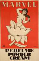Vintage marvel perfume powder cream advertising poster reprint, kozma lajos, indian woman lotus flower