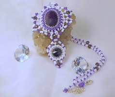 Handmade purple and white necklace with pendant