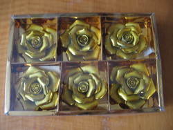 6 gold colored ceramic roses