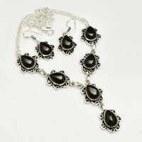 Black onyx agate mineral necklace and earring set an61956