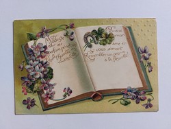 Old postcard embossed postcard with clover violet