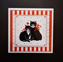 Japanese tile with cat / cat pattern - coaster