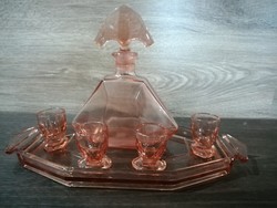 Antik rózsaszín üveg likőrös készlet