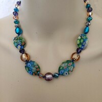 New millefiori glass neck blue with knotting between the eyes 45 +7cm