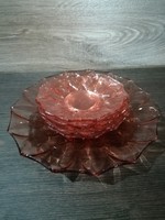 Antik rózsaszín üveg süteményes készlet