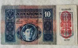 OMM 10 korona (1915) DÖ felülbélyezéssel (F+) | 1 db bankjegy