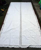 Large linen tablecloth ~ 3 m, special Transylvanian home-woven fabric 310 x 140 cm + 8 cm lace in a circle, two edges