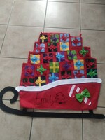 Sled-shaped, beautiful patterned bags, advent calendar for sale! Fabric sled, advent calendar