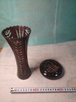 Burgundy lead crystal vase and ashtray