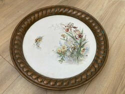 Large majolica inlaid tray with flowers