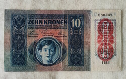 OMM 10 korona (1915) DÖ felülbélyezéssel (F+) | 1 db bankjegy