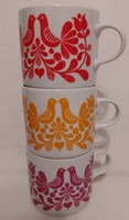 Rare! Alföldi porcelain mugs with birds, 3 pcs, with pink snap