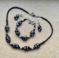 Silver jewelry set decorated with old handmade Murano glass