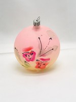 Retro glass Christmas tree decoration, ball with butterflies and dandelions