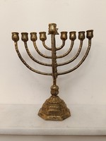 Antik hanukia patinás réz zsidó hanuka gyertyatartó Dávid csillag judaika 9 ágú menóra 249 7946