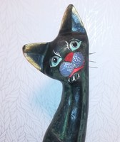 For cat fans, 80 cm tall handmade/painted unique carved thinking cat