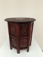 Antique Arabic furniture folding richly carved wood coffee tea table Morocco Algeria 460 8146