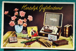 Vintage virágos üdvözlő képeslap, futott, 1959