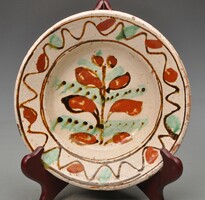 Old earthenware plate, Transylvania, customs village, customs village. Tile with hanging lugs.