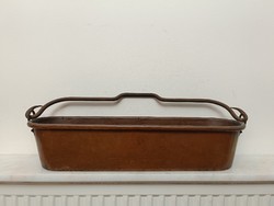 Antique pot large red copper long venison shape with iron handle kitchen tool 312 8056
